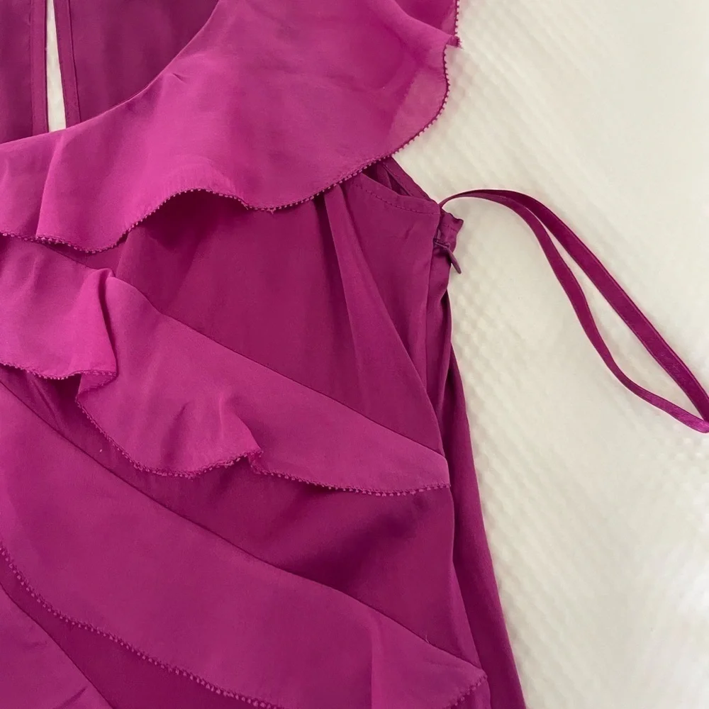 White House Black Market Silk Fuchsia Ruffled Blouse